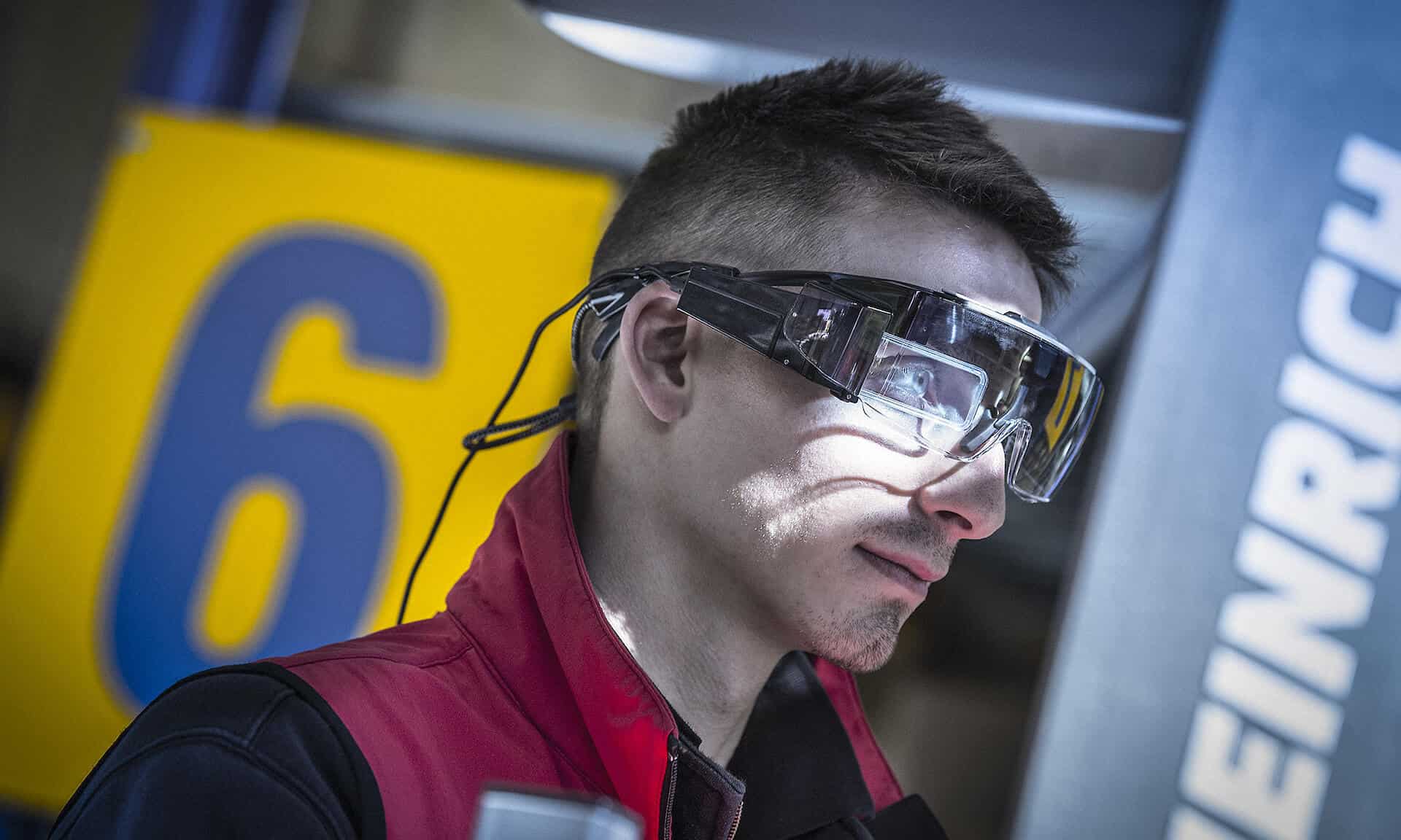 Worker wearing augmented reality smartglass for Safety VisionAR