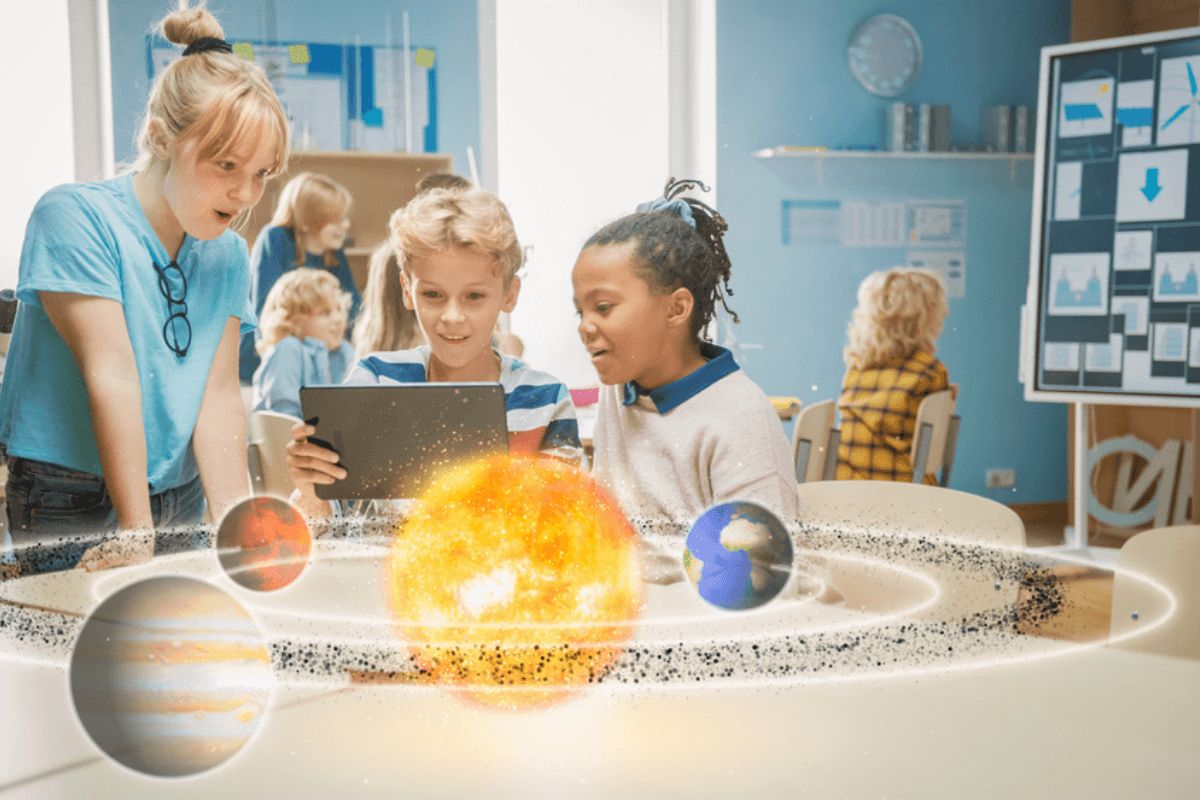 Students at school using Augmented Reality